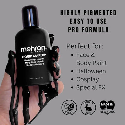 Mehron Makeup Liquid Makeup | Face Paint and Body Paint Perfect for Halloween, Cosplay I Air Brush Compatible 4.5 oz (133 ml) (Black)