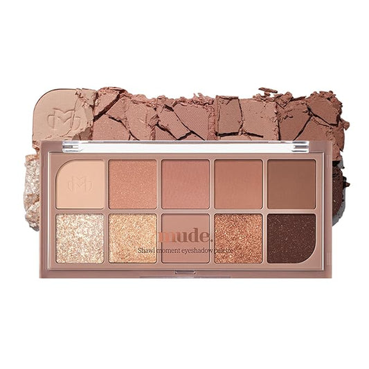 Shawl Moment Eyeshadow Palette Matte Shimmering Glitter Layering 10 Shades Highly Pigmented Blendable Color with Soft Texture Korean Makeup Eye Palette K-beauty