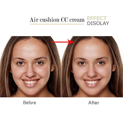 Mushroom Head Air Cushion CC Cream, Air Cushion CC Cream, BB Cream, Moisturizing Concealer, Moisturizing BB Cream Makeup Base Long Lasting with Mushroom Makeup Sponge, Easy to Apply(01#, Lvory)