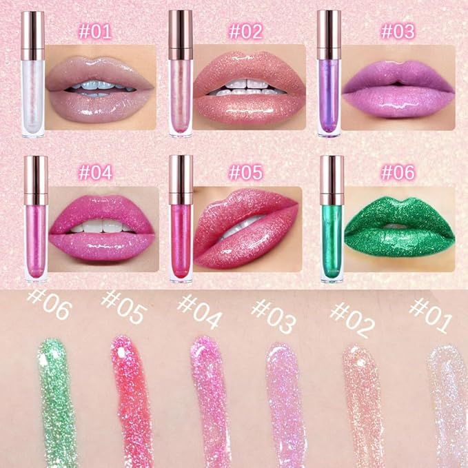 GECOMO Colorful Explosive Pearlescent Lip Gloss 3D Multifunctional Fine Glitter Chameleon Lip Gloss Polarized Diamond Makeup,Magic Big Brush Color Changing Lip Oil(104# PURPLE FLASH)