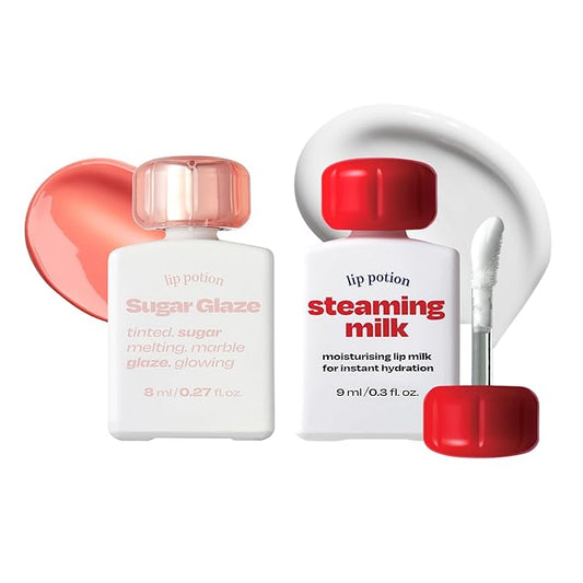 Lip Potion Sugar Glaze No.4 Peach Ball + Steaming Milk | Gloss Tint & Primer Set