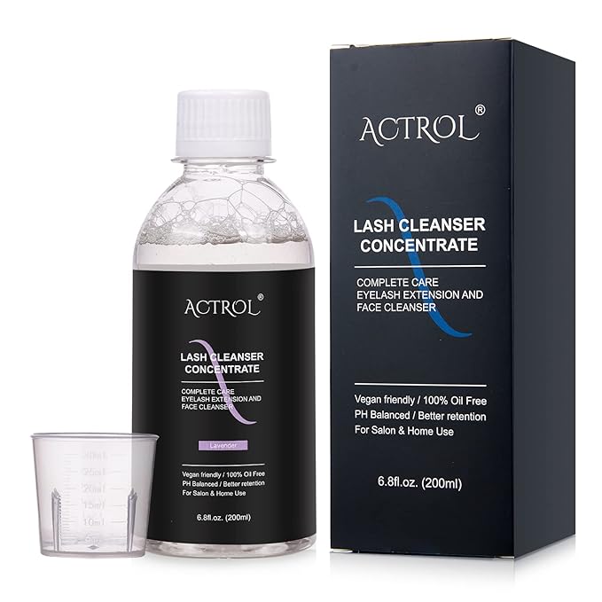 Eyelash Cleanser Concentrate 200ml Lavender Professional Lash Shampoo Foaming Cleanser Lash Wash Concentrate for Extensions Lashes with Salon Home Care-Makes 40 Bottles