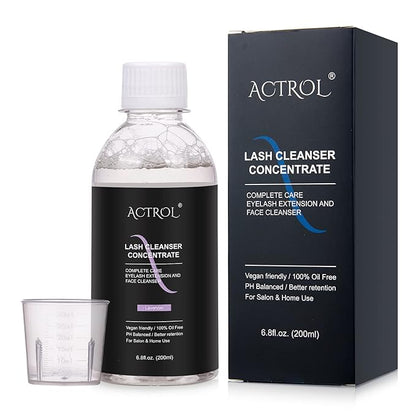 Eyelash Cleanser Concentrate 200ml Lavender Professional Lash Shampoo Foaming Cleanser Lash Wash Concentrate for Extensions Lashes with Salon Home Care-Makes 40 Bottles