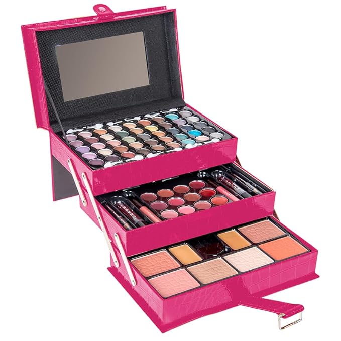 SHANY All In One Makeup Kit - Eyeshadow, Blush, Face Powder, Lipstick, Eye Liner, Makeup Pencils & Mirror - Reusable Storage Box - Pink