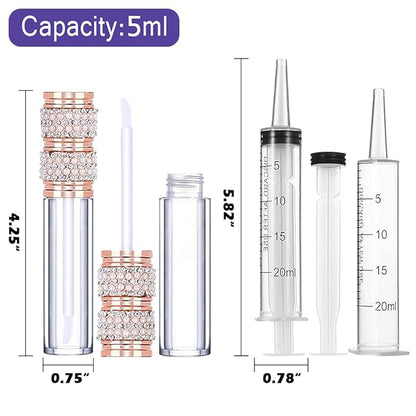 AMORIX 50 Pack Pearl Diamond Lip Gloss Tubes with Wand 5ml Empty Lip Gloss Containers Cute Lipgloss Bottles Crystal Lip Gloss Supplies Kit + 3pcs Syringes + Labels for DIY Lip Gloss Base