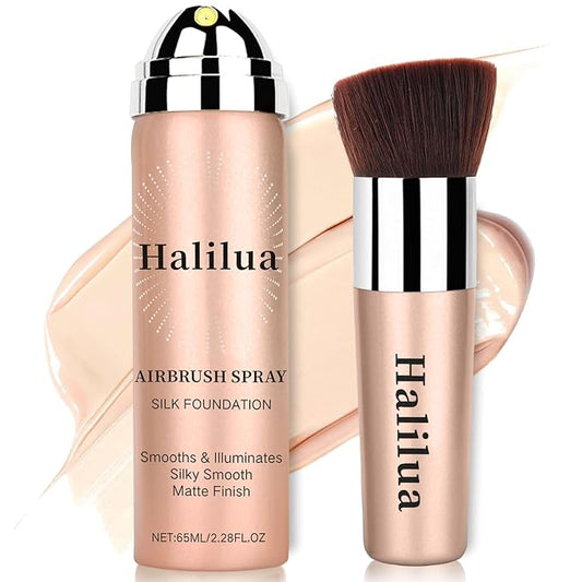 Airbrush Foundation Spray with Brush - Full Coverage Magic Minerals Airbrush Foundation for Smooth Radiant Finish, Concealer Hydrating Makeup for a Flawless, Natural Finish, Breathable (Natural)