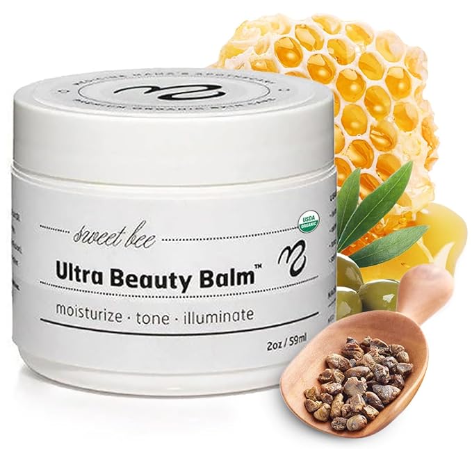 Sweet Bee Naturals Ultra Beauty Balm - Certified Organic Non-Petroleum Jelly Moisturizer Cream with Honey & Beeswax - Illuminate Skin for Face & Neck - Natural Balm for Dry & Sensitive Skin - 2 oz