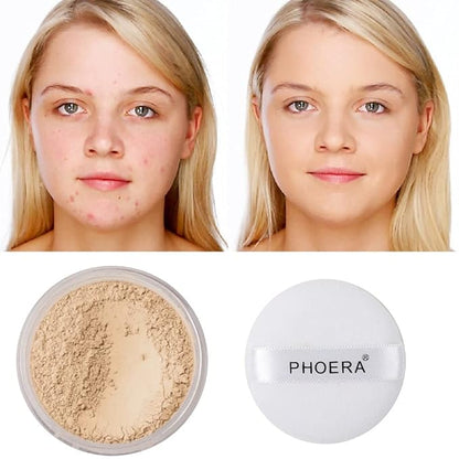 2 Pcs PHOERA Setting Powder, Control Oil Brighten Skin Color Cover Blemish Whitening Face Setting Loose Powder。 (01# Translucent & 02# Cool Beige)