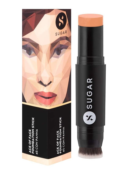 SUGAR Cosmetics Ace Of Face Foundation Stick - 45 Con Panna (Medium Beige, Golden Undertone) Full Coverage Waterproof Matte Finish