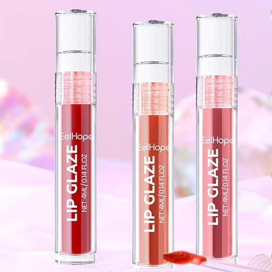 Glossy Lip Tint Set,Moisturizing and Non-stick Cup Lip Tint,3 Pcs Plumping Long-Lasting and Colorfast Mirror Finish Lip Stain