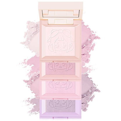 4 in 1 Blush Palette, 4 Colors Matte Face Powder Blush for Cheek, Soft Pink, Peach, Lavender, Purple Face Blusher Rouge Long Lasting High Pigment Lightweight Rouge Highlighter Korean Makeup