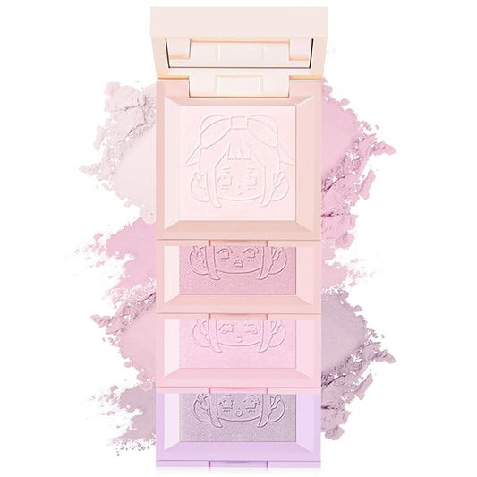 4 in 1 Blush Palette, 4 Colors Matte Face Powder Blush for Cheek, Soft Pink, Peach, Lavender, Purple Face Blusher Rouge Long Lasting High Pigment Lightweight Rouge Highlighter Korean Makeup