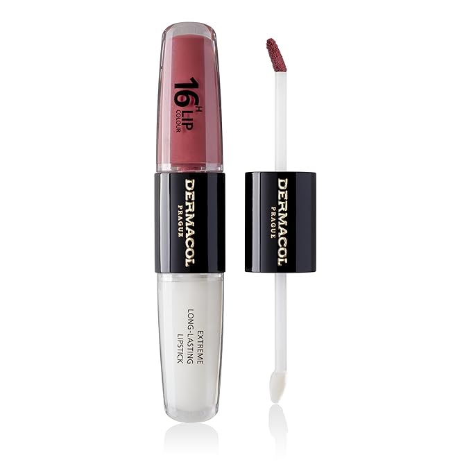 Dermacol NEW 16-Hour Lip Colour, Highly Pigmented Glossy Lip Stain, Two-Phase Lip Plumper Gloss, Kissproof Lip Makeup Products with Matte and Glitter Finish, n.12