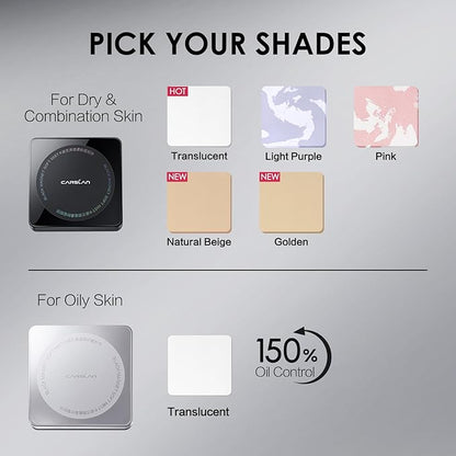 Waterproof Face Pressed Powder Compact, 24H Longlasting Oil Control Pressed Setting Powder Talc-Free Makeup, Shine Free, Poreless, Smooth, 01 Golden for dry&com skin (0.28Oz)