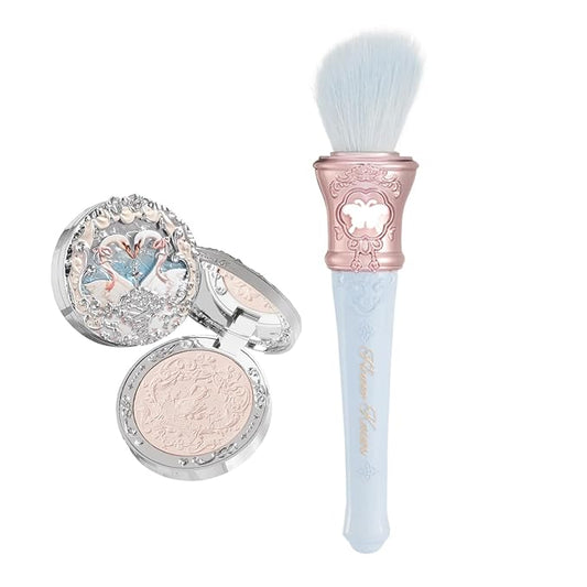 Flower Knows Swan Ballet Embossed Blush 01 Niveous Swan+Butterfly Cloud Collar Angled Powder Brush Pearly Moonlight