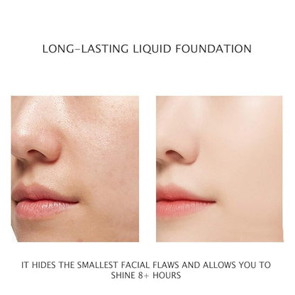 VENZEN Thin Light Concealer Liquid Foundation Waterproof Moisturizing Clear Naked Natural Long-Lasting Soft Texture Rubber Ring Delicate Colors (#02 IVORY (6778))