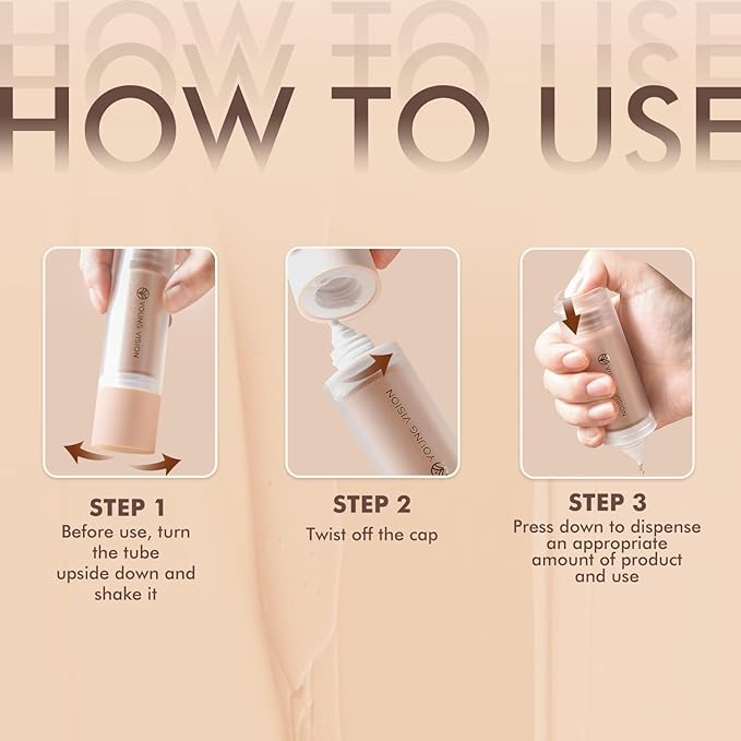 YOUNG VISION Water-Based Liquid Foundation – Full Coverage, Lightweight Makeup for Oily and Combination Skin, Natural Matte Finish, Waterproof and Sweat-Resistant,1.35 fl oz