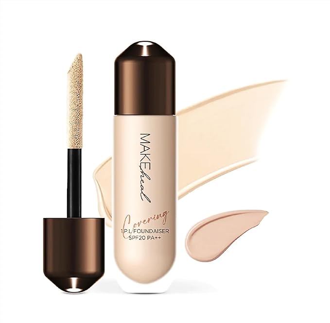 [Makeheal] 1.P.L Foundaiser Foundation SPF 20 PA++, 24 Hours Power-Lasting Coverage, Large Wand Applicator, Dual-Function Foundation, Perfect Blemish Coverage, Korean Beauty (0.98oz) (21C - Peony)
