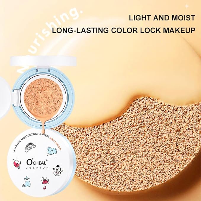 O'CHEAL Whitening Loose Powder and CC Air Cushion BB Cream Liquid Foundation Cream for Makeup Concealer Cushion for Face Make Up Cushion Makeup NATURAL COLOR