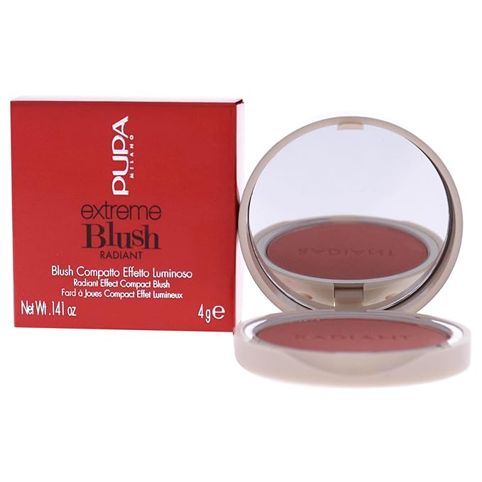 PUPA Milano Extreme Blush Radiant - Enhances The Natural Radiance Of The Face - Gives A Glowing And Smoothing Effect - Lightweight Formula - Suitable For All Skin Types - 030 Coral Passion - 0.141 Oz