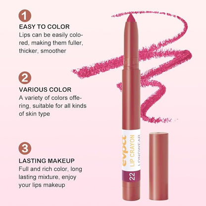 evpct Rose Lip Liner Crayon Pencils Set for Women, Hot Pink Matte Lip Stick Crayon Long Lasting, Lips Pencil Liner and Lipstick set, Lipliner Pencil, 24 Hours Long Wearing Lipstick Built-in Sharpener