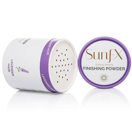 SunFX Post Spray Tan Translucent Finishing Powder | Talc-Free Bronzing & Setting Powder | Lightweight Shimmer Glow Enhancer | Vegan, Non-Comedogenic, Matte Finish | Sunless Tanning (lavender Haze)