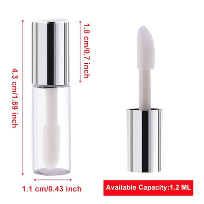 Case of 90 packs, Empty Plastic Clear Lip Gloss Tubes Lip Balm Bottle Container Silver Transparent 1.2ML Makeup Tool for Women (90 pcs, Silver)