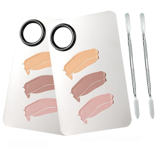 Makeup Mixing Palette Set, 4pcs Makeup Artist Palettes and Spatula, Cosmetic Palette, Stainless Steel Foundation Palettes,Metal Makeup Palette,for Foundation Eye Shadow Nail-Art -Sliver, 6 x 4in