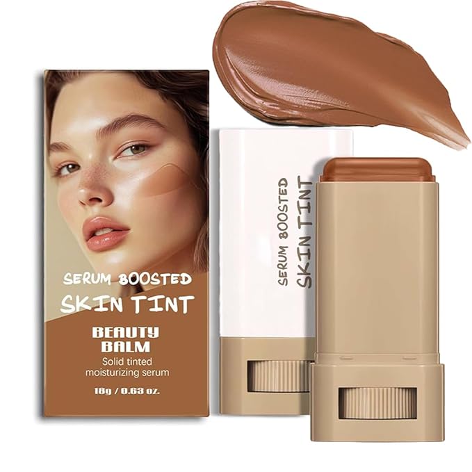 A 3-in-1combining Foundation Stick Beauty Balm Serum Boosted Skin Tint,Solid Tinted Moisturizing Serum Contour Foundation Face for Women,Natural Finish Makeup,Buildable Medium-to-Full Coverage(#03)