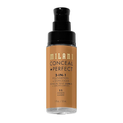 Milani Conceal + Perfect 2-in-1 Foundation + Concealer - Amber (1 Fl. Oz.) Cruelty-Free Liquid Foundation - Cover Under-Eye Circles, Blemishes & Skin Discoloration for a Flawless Complexion