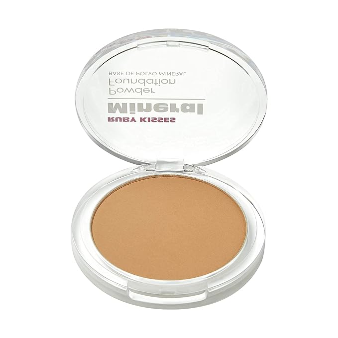 Ruby Kisses Mineral Pressed Powder Foundation, Medium to Full Coverage Natural Finish 0.35 Ounce (Caramel)