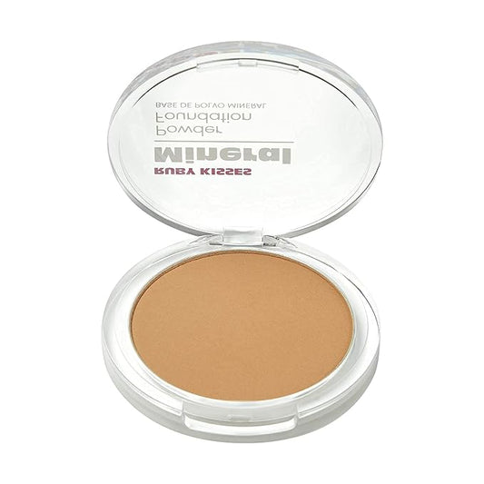 Ruby Kisses Mineral Pressed Powder Foundation, Medium to Full Coverage Natural Finish 0.35 Ounce (Caramel)