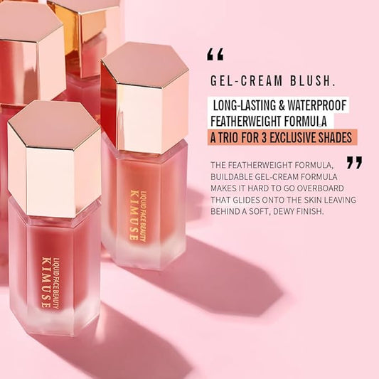 KIMUSE Liquid Blush - Soft Cream Blush for Cheeks, Long-Wearing, Waterproof & Smudge Proof, Dewy Finish