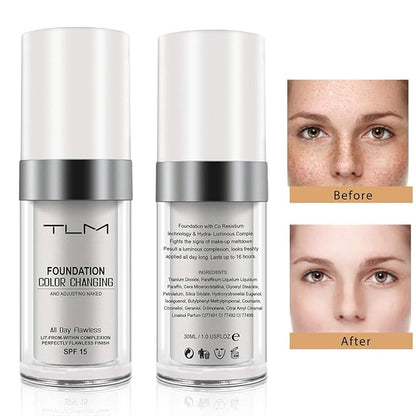 3PCS TLM Concealer Cover Cream, Flawless Colour Changing Warm Skin Tone Foundation Makeup, Base Nude Face Liquid Cover Concealer