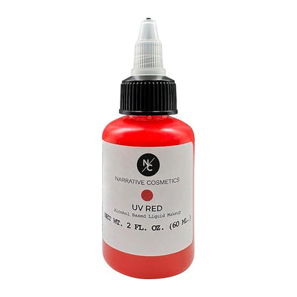 UV Fluorescent Alcohol Airbrush Paints - 2 fl oz, Glow Effect, Waterproof, Sweatproof, Highly Pigmented Liquid Makeup for Bodypainting, Film, TV, Festivals - UV Red