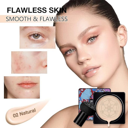 Air Cushion CC Cream Mushroom Head Foundation, BB Cream Face Makeup Foundation for Mature Skin Moisturizing Concealer Brighten Long-Lasting, Even Skin Tone for All Skin Types (02#Nature, 1)