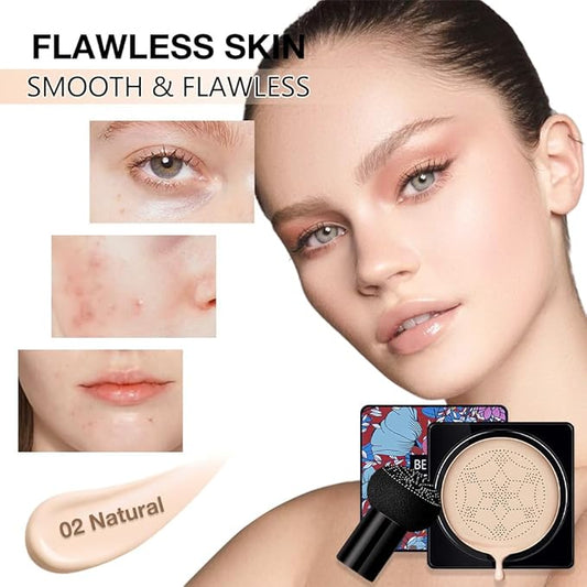 Air Cushion CC Cream Mushroom Head Foundation, BB Cream Face Makeup Foundation for Mature Skin Moisturizing Concealer Brighten Long-Lasting, Even Skin Tone for All Skin Types (02#Nature, 1)