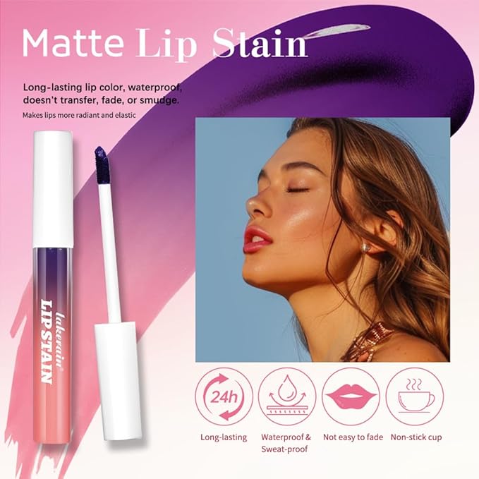 Pipe-off lip liner stain,line tattoo high-color Tint,Smudge-Proof,Waterproof,light brown/dark brown/burgundy long-lasting,Nude Matte Tint,Non-Fading, Full Coverage（#3 Hot Pink）