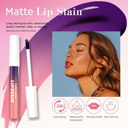 Pipe-off lip liner stain,line tattoo high-color Tint,Smudge-Proof,Waterproof,light brown/dark brown/burgundy long-lasting,Nude Matte Tint,Non-Fading, Full Coverage（#3 Hot Pink）