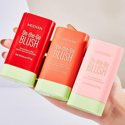 Multi-Use Blush Stick,Cream Contour Stick, for Sculpt the Cheeks, Waterproof Natural Nude Makeup,Tinted Solid Moisturizer Stick for Eyes Lips Cheek (Orange, 0.6.oz)