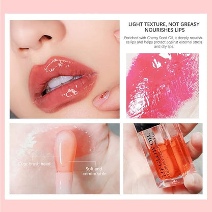Plumping Lip Oil, Hydrating Lip Gloss Tinted Lip Balm Lip Care Transparent Toot Lip Oil, Long Lasting Nourishing Lip Glow Oil Non-sticky Big Brush Glitter Shine Primer Lip Tint (ROSEWOOD)