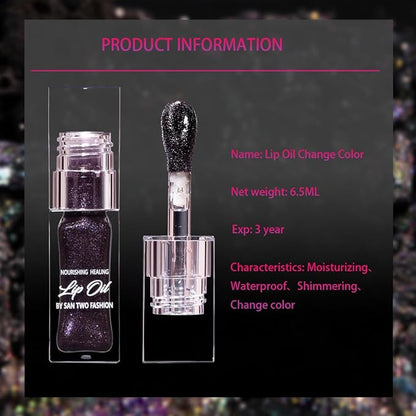 2024 New Magic Black Color Changing Lip Oil，Warm Change Glitter Lip Gloss, Color Changing Lip Oil V2, Color Changing Lip Gloss, Moisturizing Plumping Clear Lips Oil Tinted Lip Plumper Lips Care
