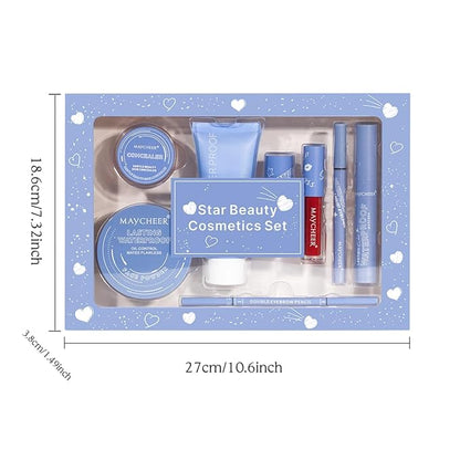 LAMUSELAND Makeup Kit for Women Girls Full Kit, 8 Pieces All in One Professional Makeup Gift Set, include Eyeliner, Eyebrow Pencil, Mascara, Lipsticks, Foundation, Face Powder and Skin Concealer (C)