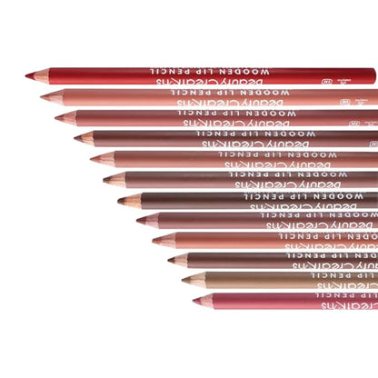 12 Colors Wooden Lip Liner Pencil Set, High Pigmented Soft Matte, Long Wearing, Deep and Rich in Color, Smudge Resistant