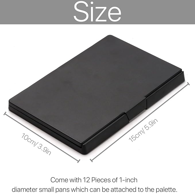 VANANA DIY Magnetic Palette with Mirror, for Eyeshadow Lipstick Powder Highlighter Storage, with 12 Pieces of Round Metal Pans (Black - With Mirror, 15x10cm - With 15pcs Square Pans)