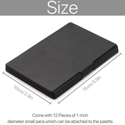 VANANA DIY Magnetic Palette with Mirror, for Eyeshadow Lipstick Powder Highlighter Storage, with 12 Pieces of Round Metal Pans (Black - With Mirror, 15x10cm - With 15pcs Square Pans)