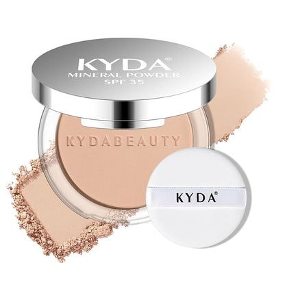 KYDA Mineral Powder, SPF 35, 4-in-1 Mineral Pressed Powder Foundation with Concealer and Setting, Matte Weightless Pressed Foundation, Light to Medium Coverage, #MEDIUM