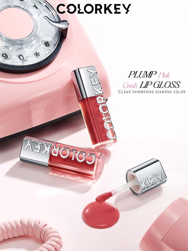 COLORKEY 3D Plump Oil Lip Gloss, High-shine Finish, Lip Tint, Moisturizing, Non-Sticky, Clear and Natural, Glassy Shine (G07 Peach Pink, 3ml)