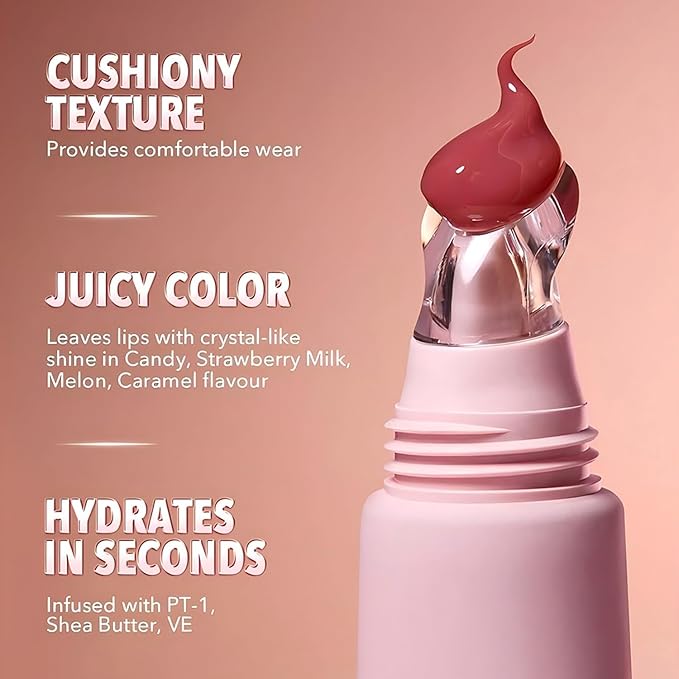 4 Pcs Hydrating Lip Gloss Lip Jam Set, Glow Tinted Lip Jelly, High Shine Glass Finish Nude Lip Treatment Liquid Lipstick for Girls and Women