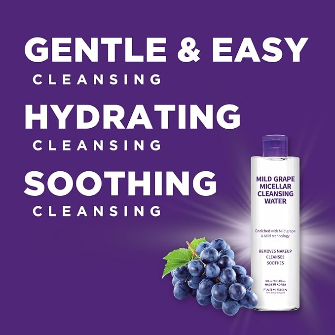 FARMSKIN Freshfood For Skin Mild Greape Micellar Cleansing Water (10.1fl.oz, 300ml) - Micellar Cleansing Water for Face/Makeup Remover & Cleanser/Non-Irritating/Korean Skin Care